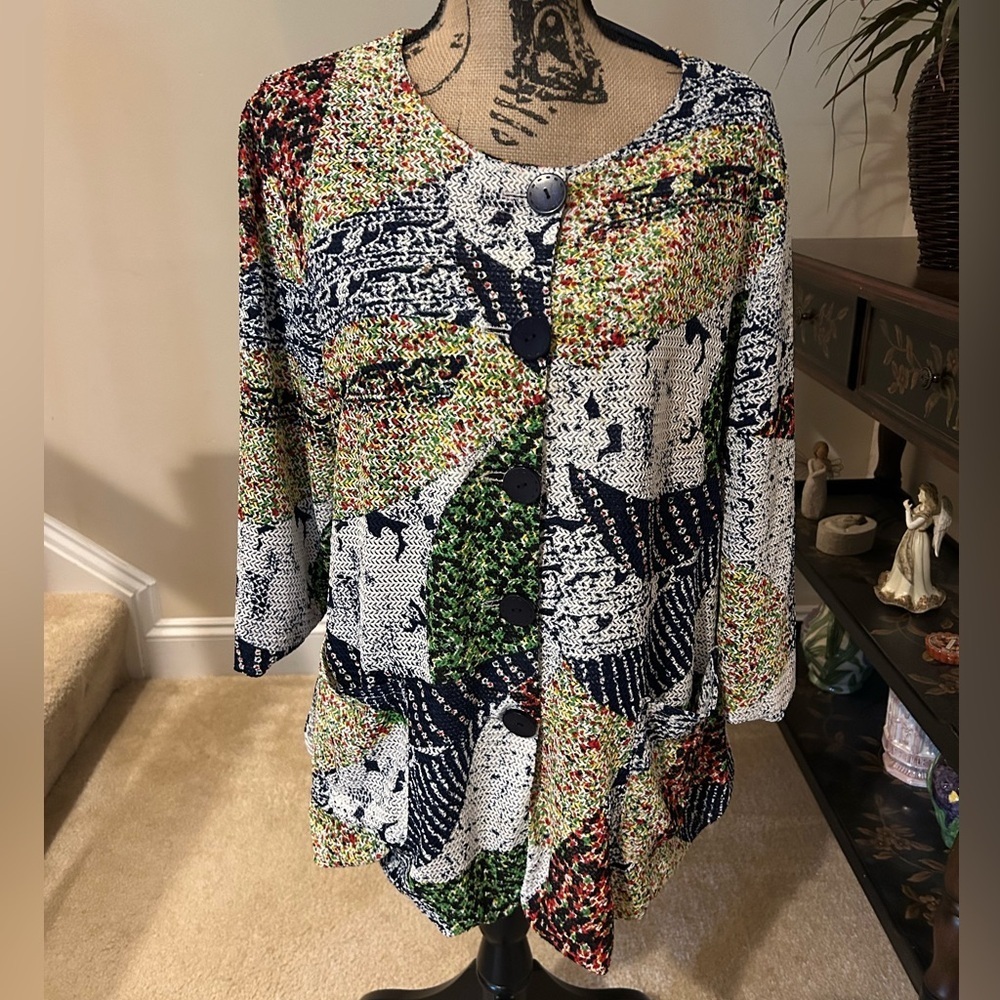 Haute Couture Paris Green and Blue Graphic Boxy Blazer